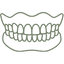 Icon of a set of dentures with upper and lower teeth, representing removable dental prosthetics or false teeth.